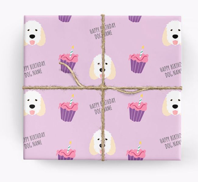 Personalized 'Happy Birthday' Cupcake Wrapping Paper with {breedFullName} Icons